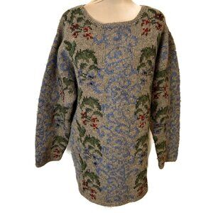 Vintage Tweeds Rustic Floral Wool Longline Tunic Sweater Heavy Knit Size M